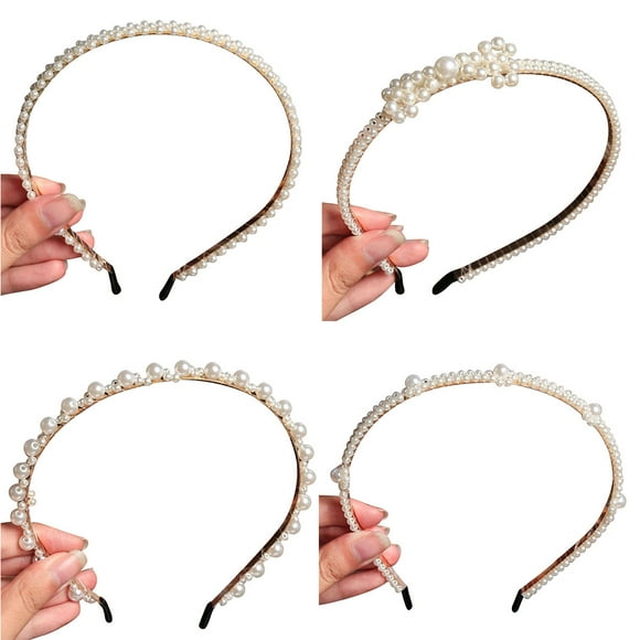 4PCS Women Headband Artificial Pearl Beaded Hair Hoop Hair Band Party Headwear