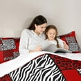 thumbnail image 5 of jejeloiu Patchwork Geometric Checkered Bedding Comforter Set,Leopard Zebra Print Twin Comforter Sets,Red White Black Bedding Set For Girls Kids,Ultra Soft Home Decor,2-Piece, 5 of 8