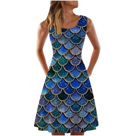 

Dresses for Women 2022 Wedding Dress Women s Casual Summer Tank Sleeveless Knee Length Pleated O Neck Print Dress on Clearance Summer Dresses for Women 2022 Birthday Dresses for Women Sexy