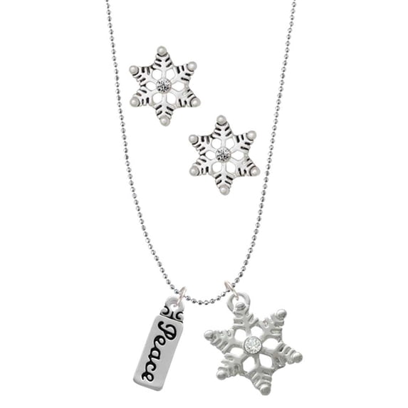 Delight Jewelry Silvertone Peace Silver tone Snowflake Charm Necklace and Stud Earrings