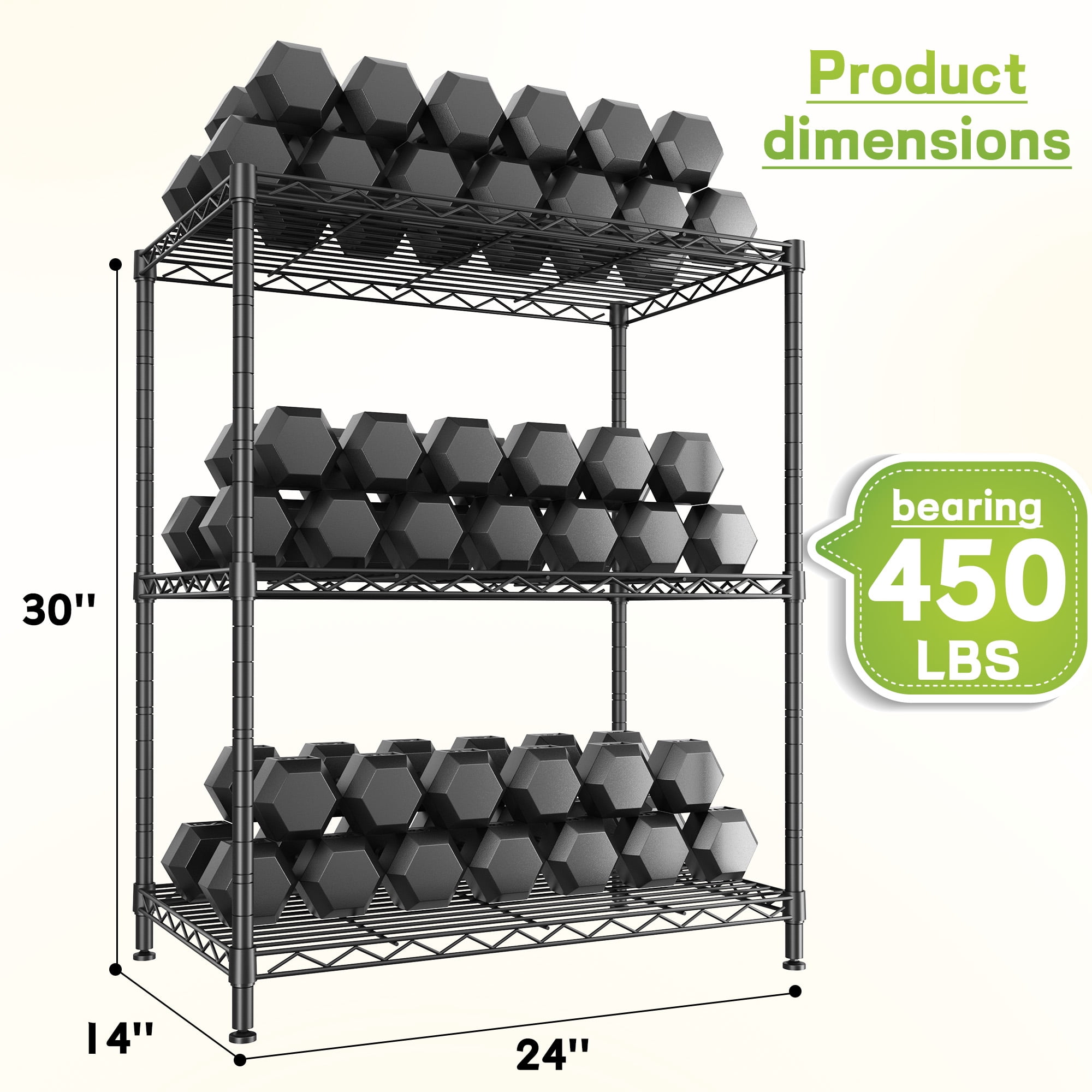 REIBII 3 Tier Wire Shelving Unit,24"W Adjustable Metal Storage Shelves,Heavy Duty Pantry Shelves for Kitchen,Laundry,Bathroom Storage Rack,Black