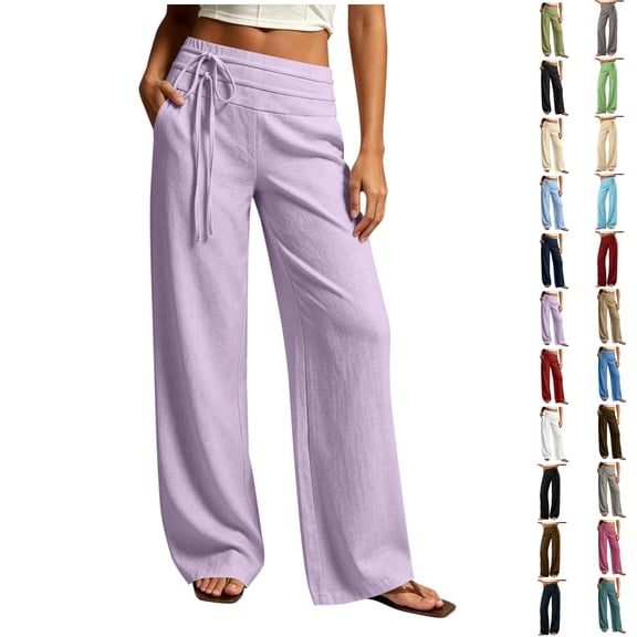 MLCDZ Women's High Waisted Pinstripe Wide Leg Loose Pants Side Drawstring Flowy Stretchy Dress Pants Casual Work Trousers with Pockets