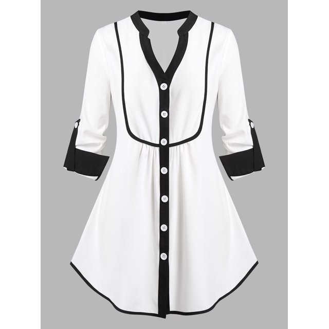 Camisa Talla Extra Cinta Contraste Manga Lazos Rosegal Blusas Tallas Grandes