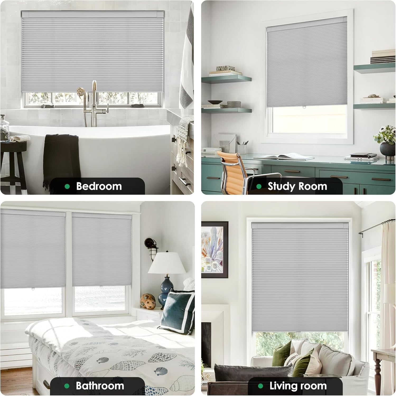 LazBlinds No Tools No Drill Cordless Cellular Shades, Light Filtering Honeycomb Shades for Home, Thermal Insulation Blinds for Windows, 44" W x 64" H, Grey