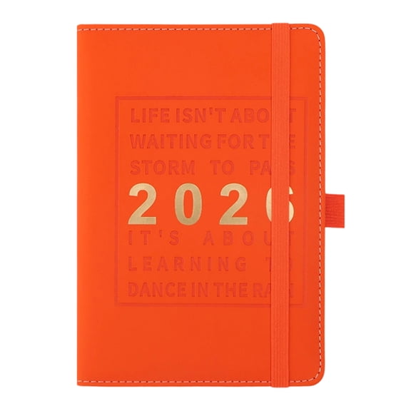 2026 Daily Planner A5 English Edition Schedule Notebook,5.8 x 8.3 Inches Hardcover Agenda with Elastic Band for Time Management and Goal Tracking Orange