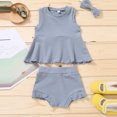 thumbnail image 2 of Vedolay Shorts Tracksuit Girl Clothes Outfit Cold Shoulder Top + Striped Shorts 2 Piece Summer Clothing Set,Blue 6-12 Months, 2 of 4