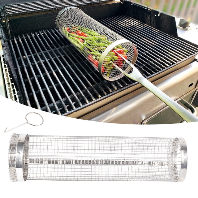Cesta Rodante Para Parrilla De Barbacoa, Diseño Rodante Para Parrilla Al Aire Libre, Accesorios Para Barbacoa, Herramientas Para Verduras, Pescado, Carne, Pollo, Frijoles