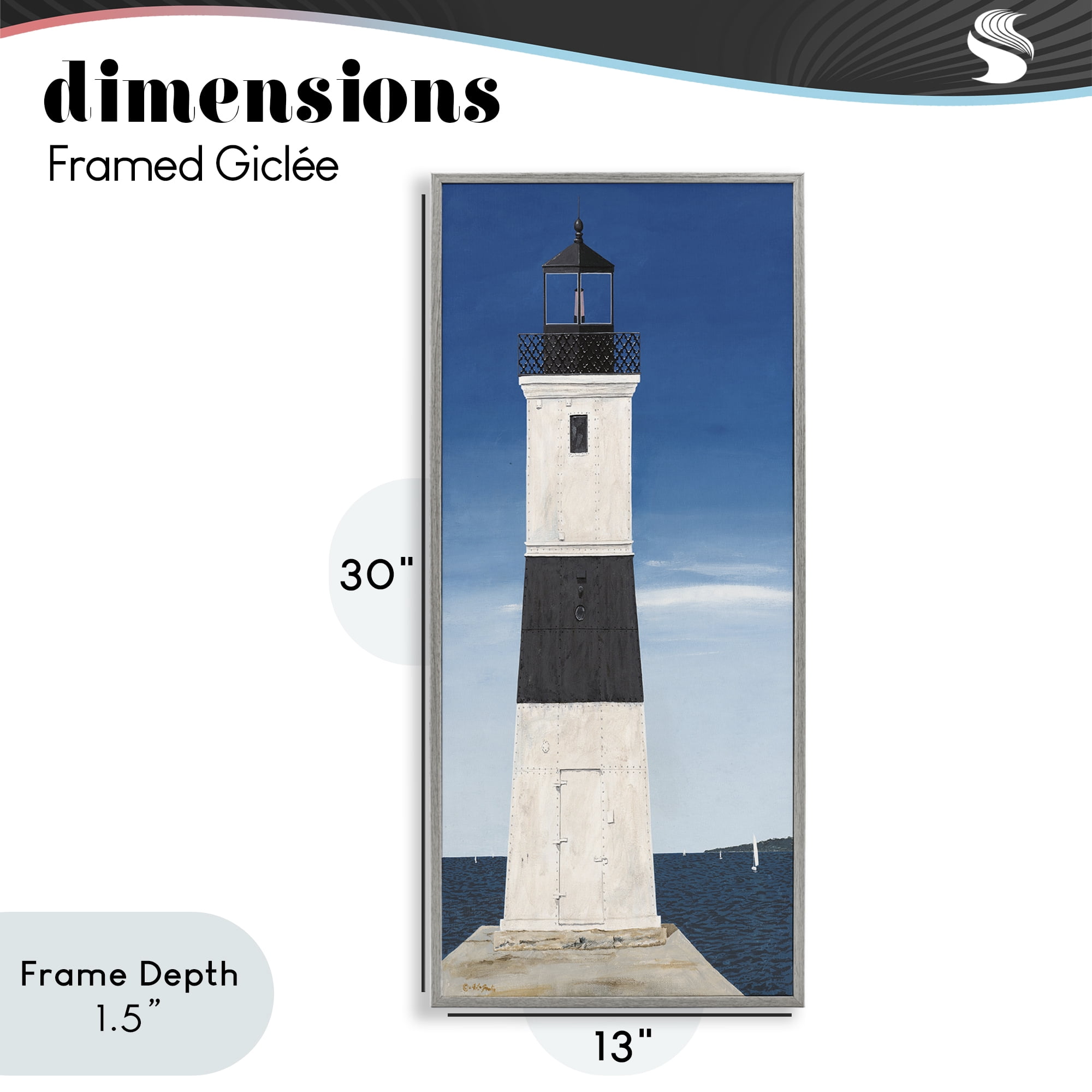 Stupell Industries Towering Lighthouse Beacon Gray Framed Giclee Art, design by Art Poulin