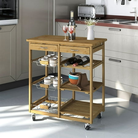 Clevr Rolling Bamboo Kitchen Cart Island Trolley Cabinet W Bar Clevr Rolling Bamboo Kitchen Cart Island Trolley Cabinet W Bar Wine Rack Drawer Shelves