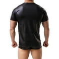 thumbnail image 2 of Men Shiny Leather T-shirt, Soft Matte Leather, Plus Size 3XL, Male Black Leather Short Sleeve Shirt, 2 of 6