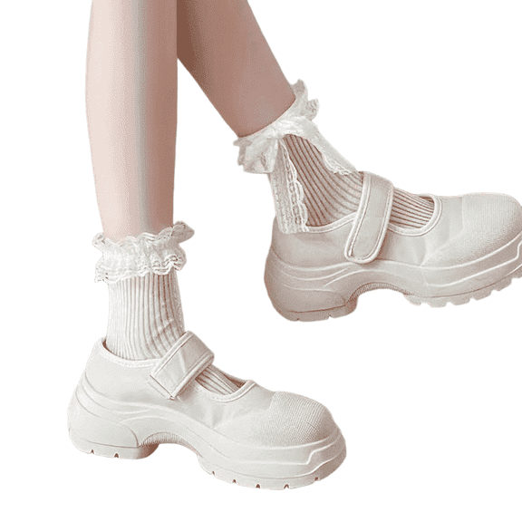 2 Pairs Women's Socks with Ribbon Bows Balletcore Aesthetic White Long Socks