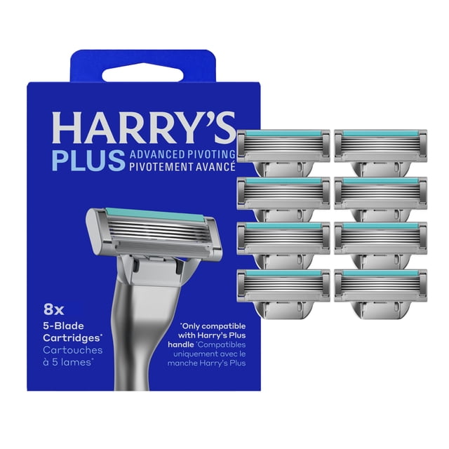 Harry's Plus Razor Refills - Razor Blade Cartridges, Compact Cartridge Design for Precise Control, Shaving Kit for Men - Only Compatible with Harry's Plus Handles - 8 count