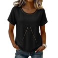 thumbnail image 4 of WHEANG 2026 Trendy Summer Tops for Women Short Sleeve Collarless Button Down Shirt Breathable Linen Crop Blouse for Women Lightweight Casual Beach Vacation Outfit Tops(Color Black Size XL), 4 of 6