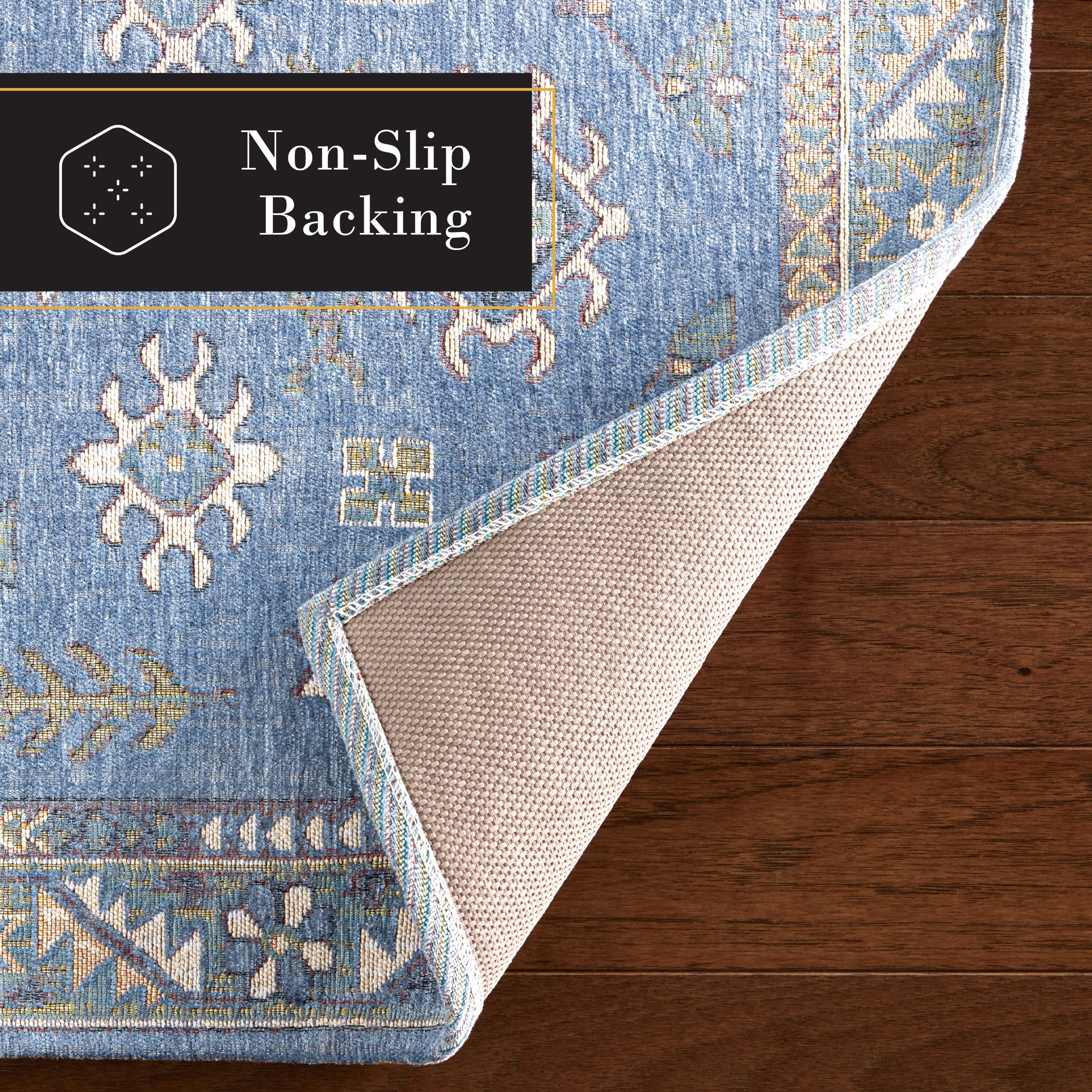 TOWN & COUNTRY LUXE Livie Forever Vintage Everwash® Washable Multi-Use Decorative Rug with Non-Slip Backing, Blue/Ivory, 24"x72"
