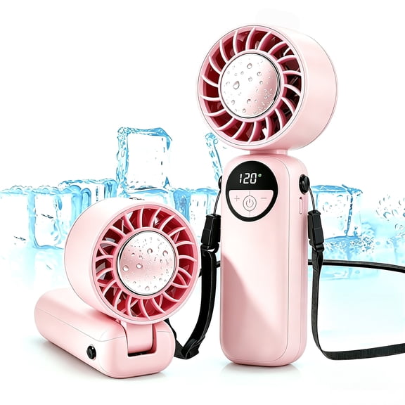 Pink Mini Turbo Fan 3-in-1 Portable Handheld & Neck Fan with Cooling Breeze, Rechargeable, Foldable, 12H Runtime for Beach, Travel, Home - s11