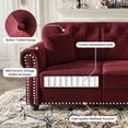 thumbnail image 3 of FFH 82.6" Velvet Couch, L-Shaped Chesterfield Sofa with Movable Ottoman, Burgundy, 3 of 7