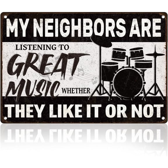 Vintage Music Metal Tin Sign Wall Decor, Funny Drum Set Wall Art Poster, 8 x 12 Inch for Man Cave Bedroom Studio