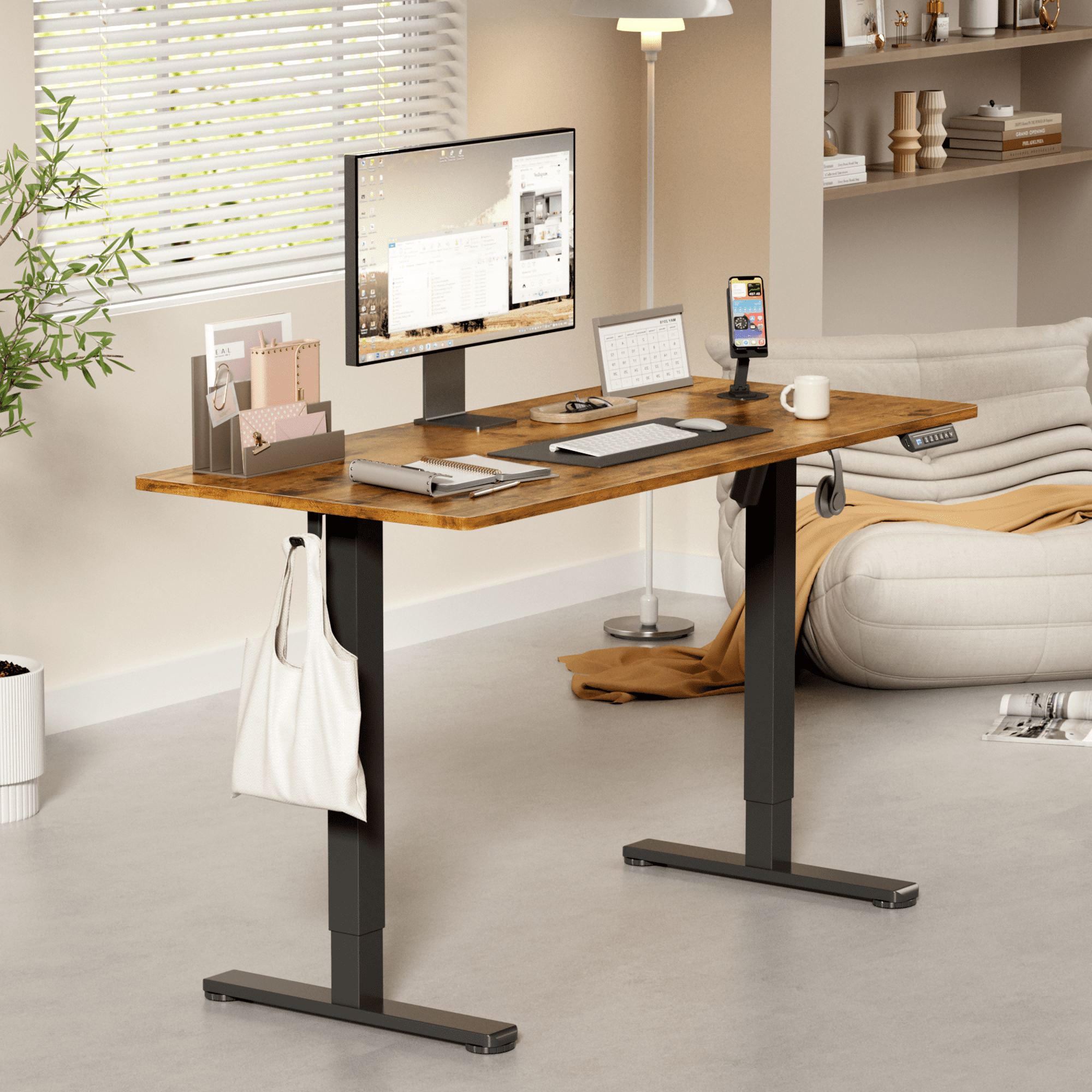 Lacoo 45" x 24" Sit to Stand Desk Height Adjustable Standing Desk Electric Stand up Table with Phone Stand, White
