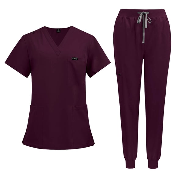 Niaahiaa Scrubs for Women Set Classic V-Neck Top and Yoga Jogger Pant Medical Nursing Uniform Scrubs Set