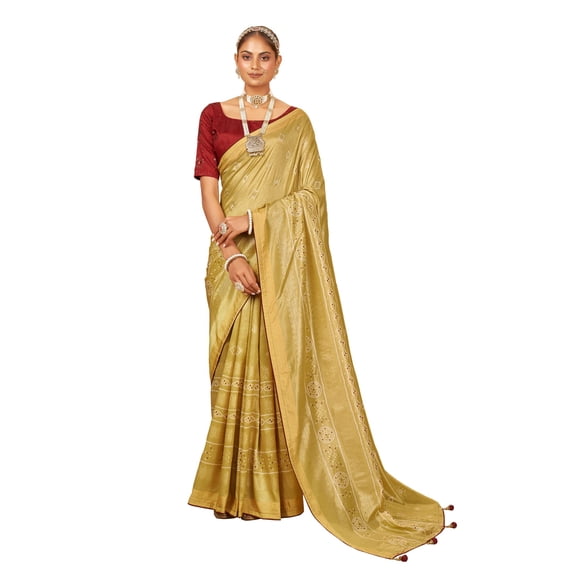 Traditional Ethnicwear Copper Cotton Silk Bandhani Print Saree