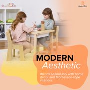 Avenlur Cordia Kids Table and Chair Set - Montessori-Inspired Kids Workbench - with Two Chairs, Two Collapsible Bucket Inserts, and Chalkboard - Baby Activity Table