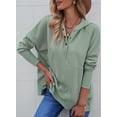 thumbnail image 6 of Sidefeel Hoodie for Women Tunic Pullover Oversized Button Down Henley Sweatshirts V Neck Hooded Tops Green-109 M, 6 of 9