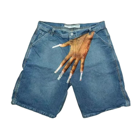 Hpapadks Jeans Shorts for Men Finger Print Casual Loose Fit Denim Bermuda Shorts with Pockets Summer Vacation Relaxed Mens Denim Shorts Sky Blue L