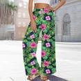 thumbnail image 5 of Womens Trendy Pants Printed Loose Wide Leg Palazzo Pants with Side Split Drawstring Elastic Waist Beach Fashion (L, Green), 5 of 7