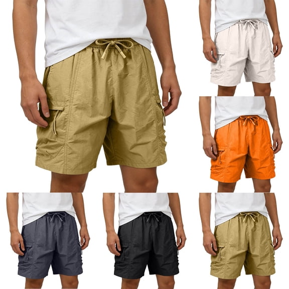 lcziwo Shorts for Men with Zipper Pockets Big and Tall Relaxed Fit Holiday Hiking Shorts Travel Fishing Outdoor Elastic Waist Dress Shorts Orange XXL