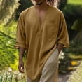 thumbnail image 2 of Taqqpue Mens Cotton Linen Shirts Casual Solid Color V Neck Short Sleeve Blouse Tops Lightweight Loose Fit Beach Plus Size T Shirts with Pockets, 2 of 6