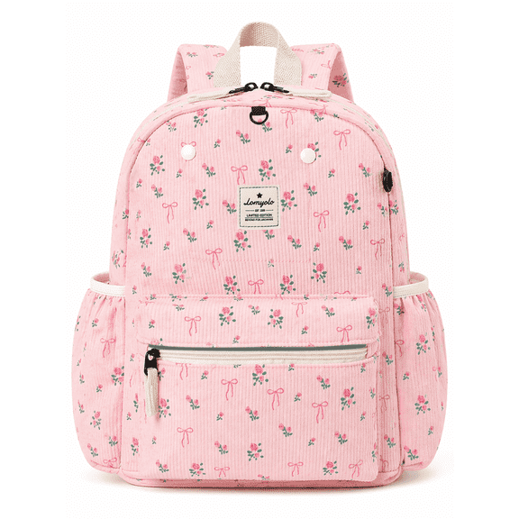 Lomyolo Toddler Backpack for Girls & Boys 2-5 Years, Preschool Kids Backpack School Bookbags with Reflective Strip & D-rings, Lightweight, Perfect Corduroy Back to School Gift Fit 13.5" Folder