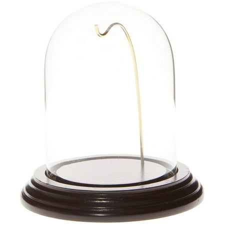 Plymor 3" x 4" Watch Glass Display Dome Cloche (Dark Mahogany Veneer Base & Gold Wire)