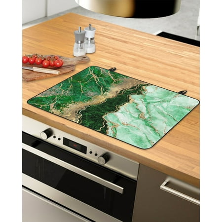 

Teal Marble Stove Top Covers for Electric Stove Heat Insulation Fireproof Glass Cooktop Cover Counter Top Glass Stove Cover 24 x21 Modern Yellow Lines Ink Painting Abstract Art