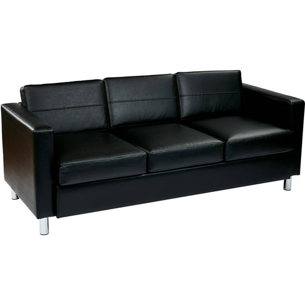 Black Faux Leather Sofa Couch With, Black Faux Leather Sofa