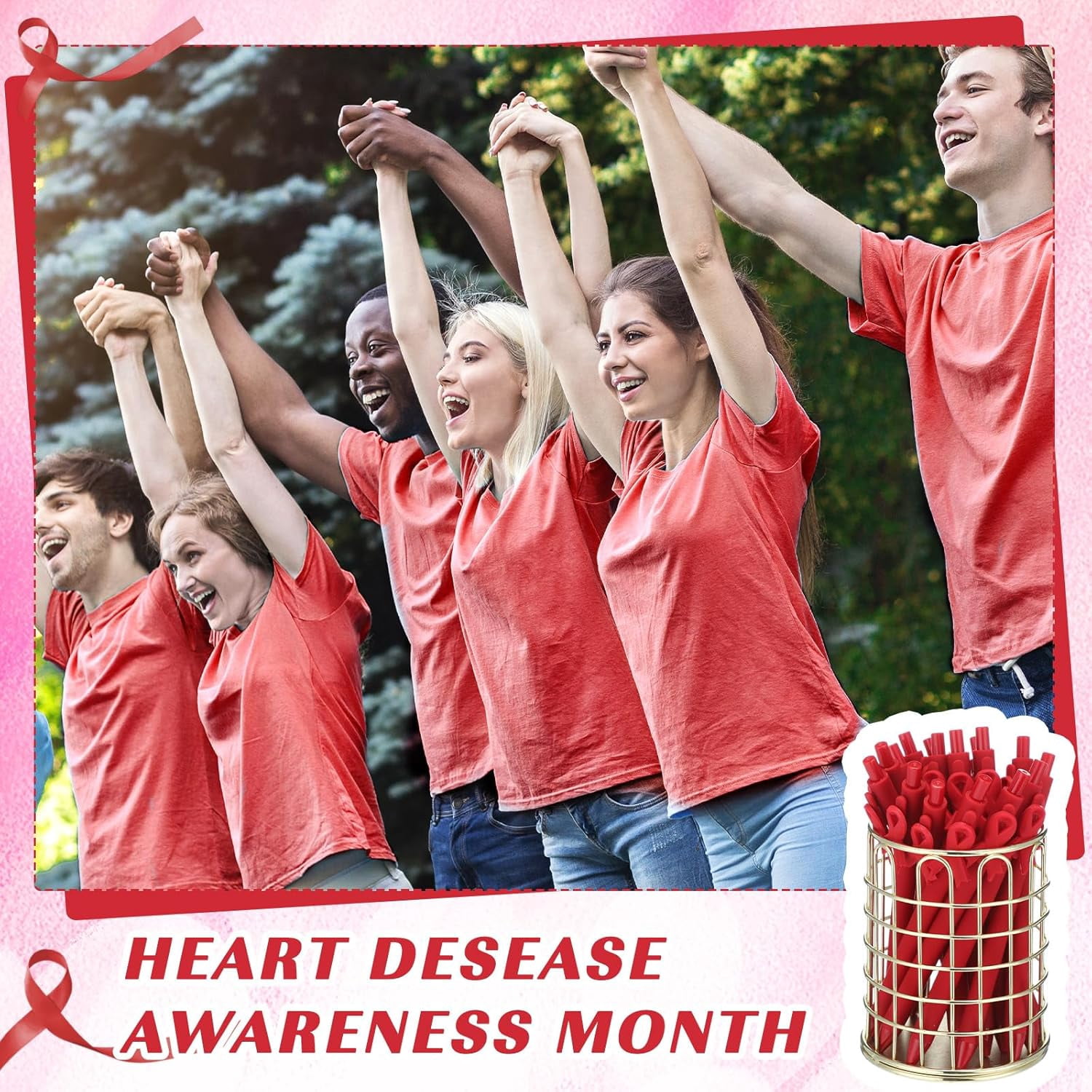 200 Pcs Heart Health Awareness Month Pen Bulk Red Ballpoint Pens Heart Disease CHD Awareness Week for Charity Public Activity Warrior Fundraising Office Charity Events Supplies