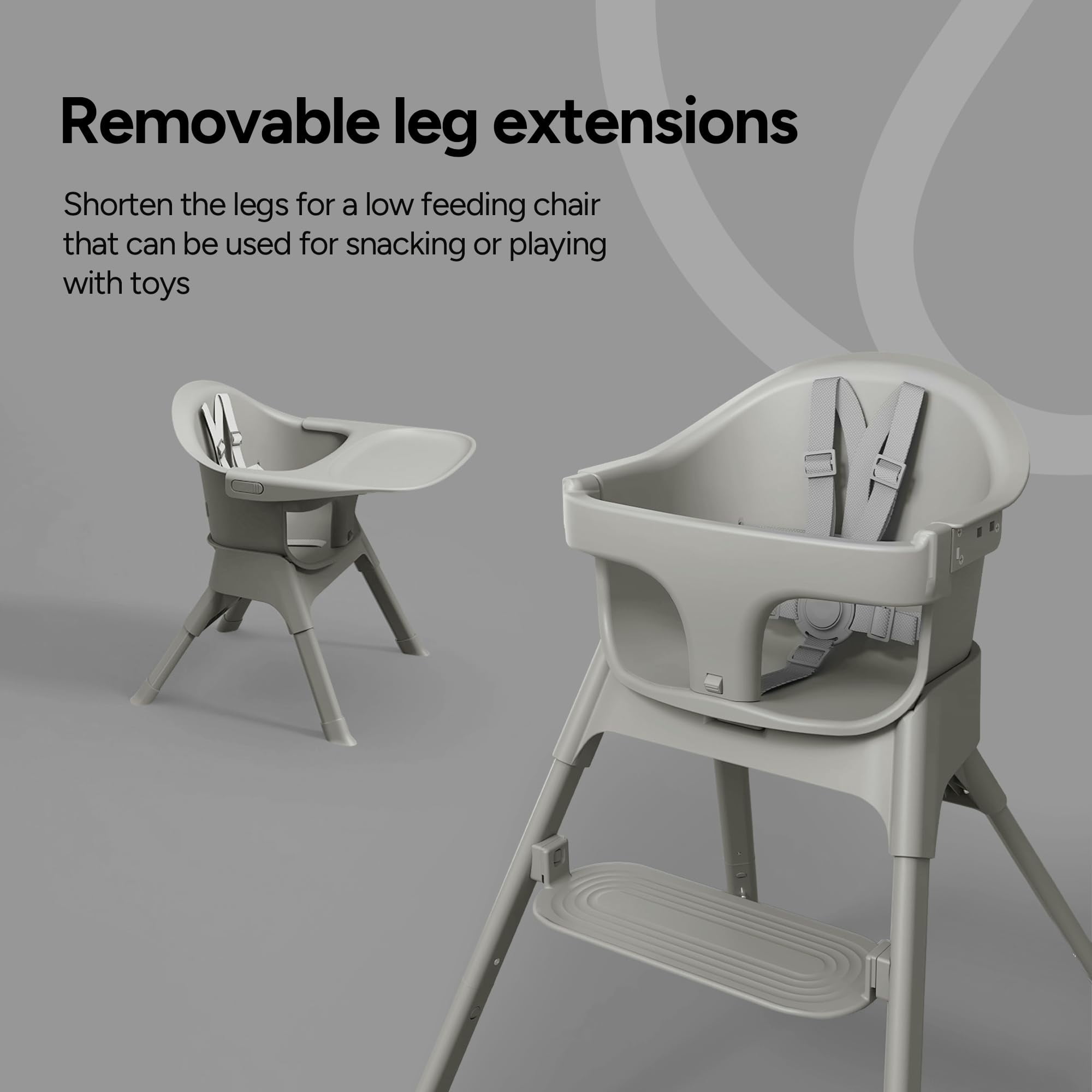 Mompush Olli 7-in-1 Convertible High Chair, Adjustable Footrest, Dishwasher-Safe Tray, Compact Folding Baby & Toddler Chair, Gray, 11.6LB, Unisex