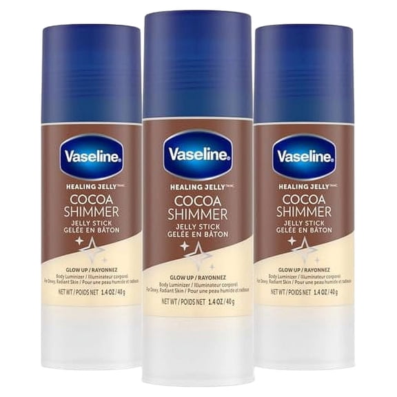 Vaseline Cocoa Shimmer Jelly Stick – Non-Greasy Moisturizer for Glowing Skin, Face & Body Lotion, Travel-Size, 1.4 Oz Ea, Pack of 3