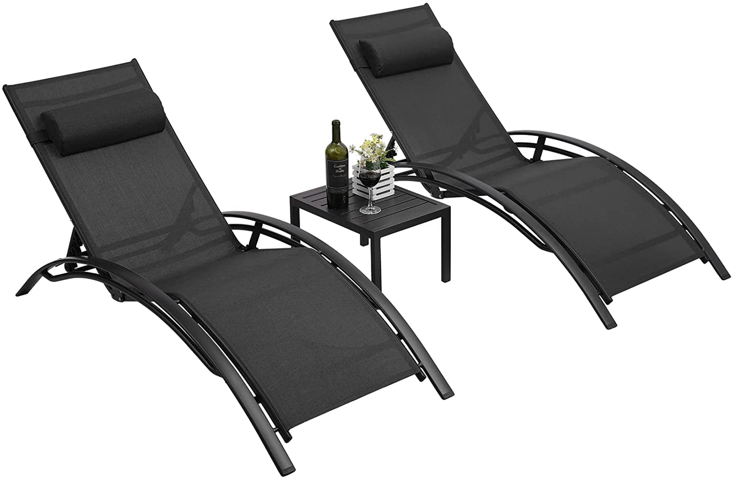 Arlopu 3pcs Adjustable Chaise Lounge Chairs Set, Outdoor Patio Poolside