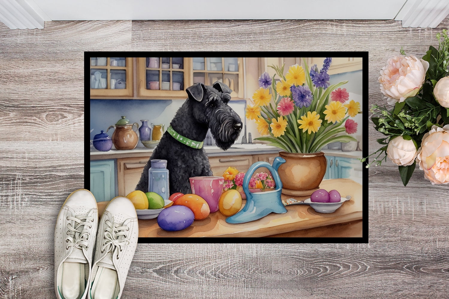 Decorating Easter Yorkshire Terrier Doormat