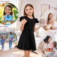 thumbnail image 2 of AmzBarley Girls Spring Summer Flutter Ruffle Sleeve Dress, Solid Black Swing Dress for Toddler 3T, 2 of 7
