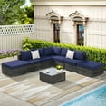 thumbnail image 6 of 8 Pieces Outdoor Patio Sectional Sofa Couch, Wicker Furniture Conversation Sets with Washable Cushions & Glass Coffee Table for Garden, Poolside, Backyard (Dark Blue), 6 of 11