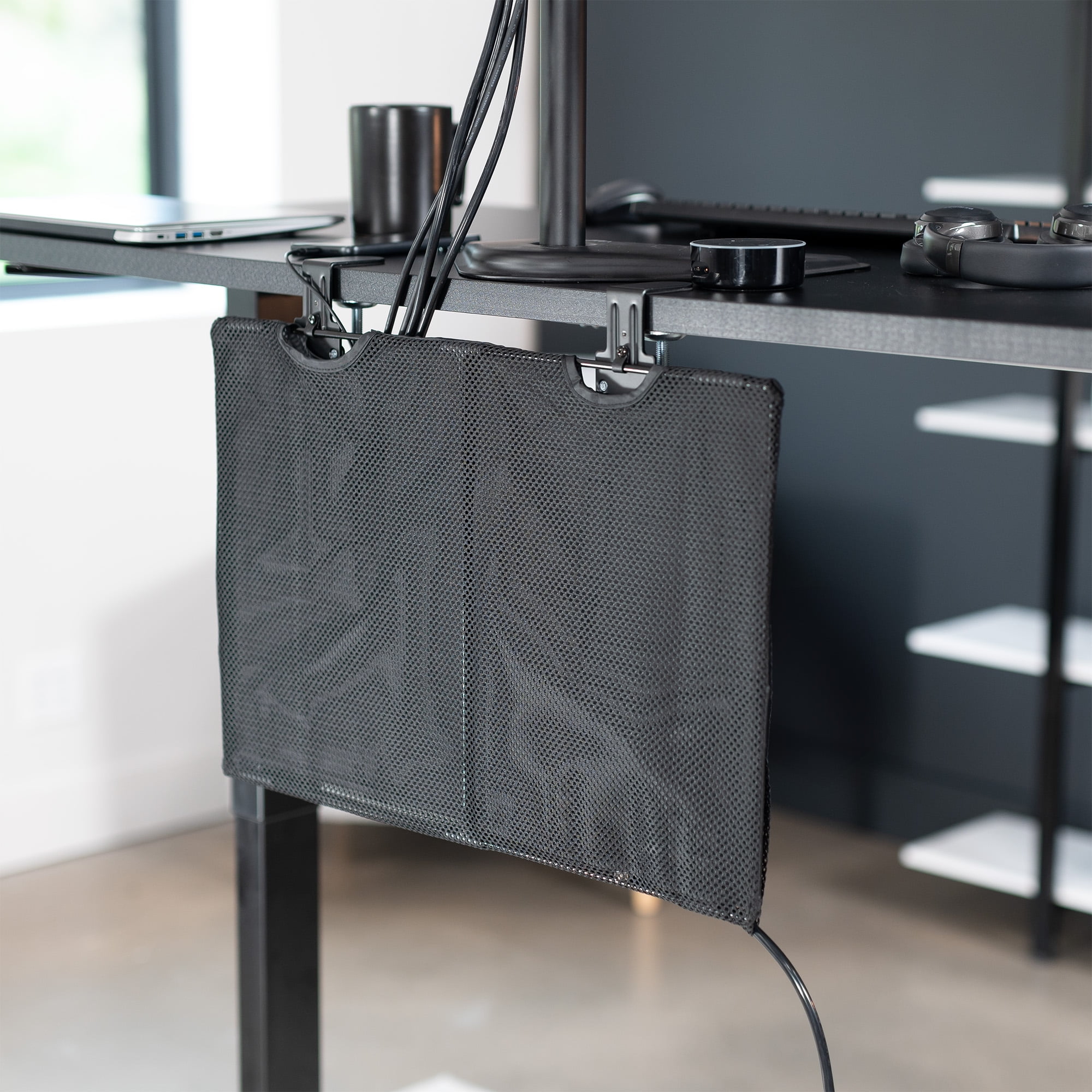 VIVO Black Clamp-on 24" Privacy & Cable Management Sleeve Panel Kit for Desk