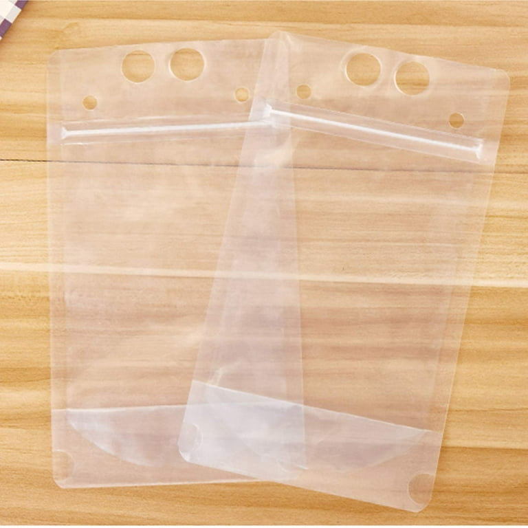 Pcs Stand Up Plastic Drink Pouches Bags with 100 Drink Straws, Zipper Clear Heavy Duty Hand Held Translucent Reclosable Heat Proof Bags for Smoothie