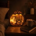 thumbnail image 5 of YAMB 2D Layered Wooden Pumpkin Ghost Ornament, Dimensional Cutout Tabletop Decor with Detachable Stand, Cute Spooky Style Decoration with Ghost & Black Cat Scene for Bedroom Home Display, 5 of 7