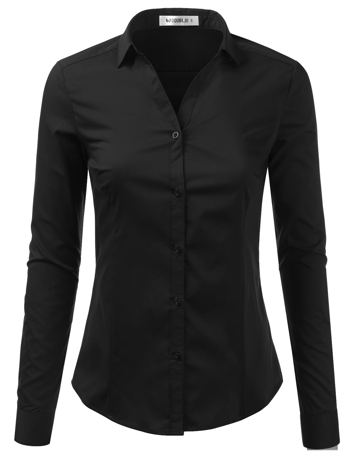 Doublju Women's Long Sleeve Slim Fit Button Down Dress Shirt (Plus Size ...
