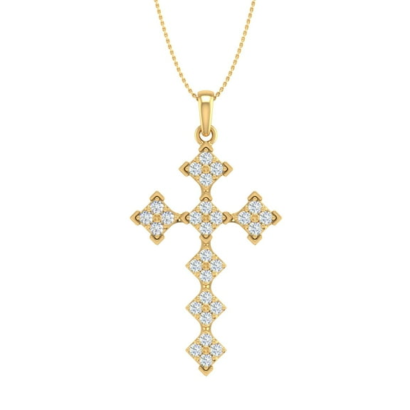 1/2 Carat Diamond Cross Pendant Necklace in 14K Yellow Gold (Silver Chain Included)
