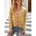 thumbnail image 3 of Women's Loose Fit Smile Face Jacquard Knitted Cardigan Sweater Jacket, 3 of 6