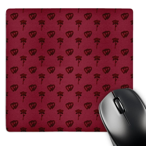 3dRose, Small entwined hearts and a rose on a dark burgundy or dark maroon background., MousePad