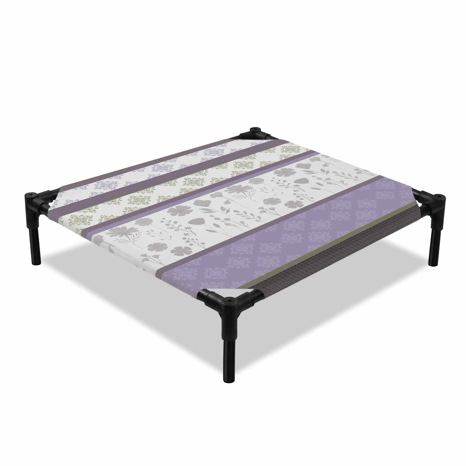 Spring Florals Elevated Dog Bed Purple Green Floral Country Farm Style Stripes Cooling Breathable Outdoor Raised Dog Cot Bed with Metal Frame Non-Slip Feet for Small Dog 20x20in