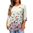 thumbnail image 3 of Plus Size Fashion Tops for Women Spring Crew Neck Oversize Tops Casual 3/4 Length Sleeve Tee Floral Printed Loose Shirt, 3 of 4